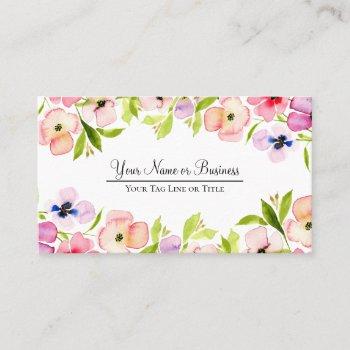 elegant watercolor pansies colorful feminine business card