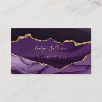 elegant watercolor purple and gold agate business card