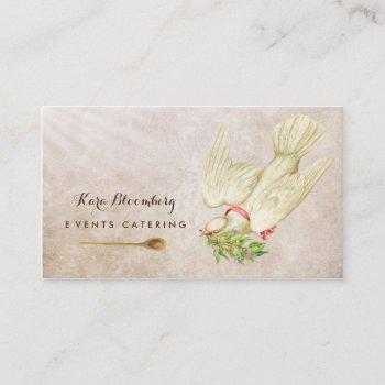 elegant wedding caterer vintage dove with herbs business card
