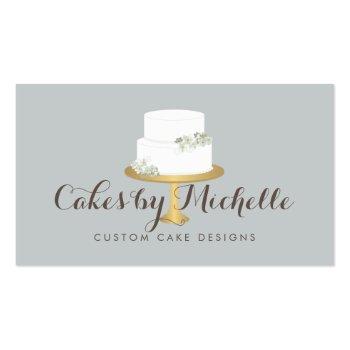 Small Elegant White Cake With Florals Cake Decorating Business Card Front View