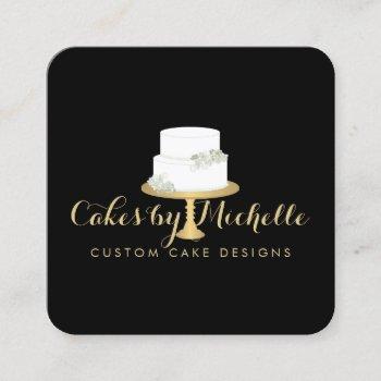 elegant white cake with florals ii cake decorating square business card