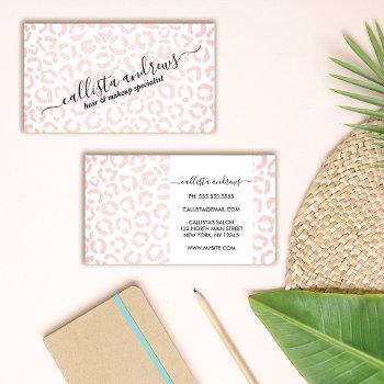 elegant white pink leopard cheetah animal print business card