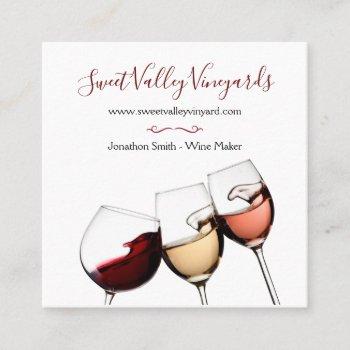 elegant wine glass burgundy white vineyard winery square business card