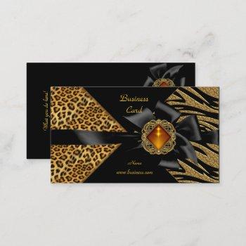 Small Elegant Zebra Leopard Black Gold Business Card Front View