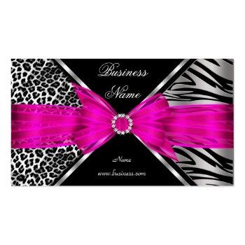 Small Elegant Zebra Leopard Black Hot Pink 2 Business Card Front View