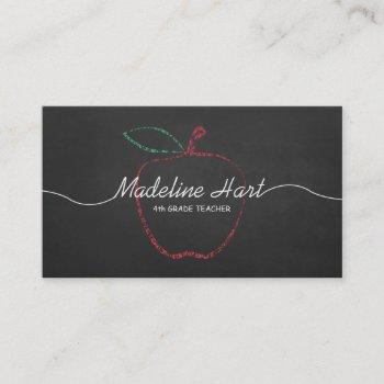 elementary school teacher red apple chalkboard  business card