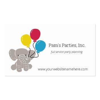 Small Elephant With Balloons Kids Parties Business Cards Front View