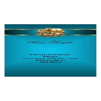 Small Elite Business Teal Blue Gold Damask Jewel Business Card Back View