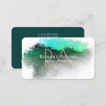 emerald green watercolor abstract monogrammed business card
