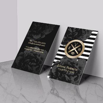 esthetician wax stick & twezzer logo black floral business card