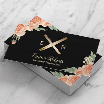 esthetician wax stick & twezzer logo classy floral business card