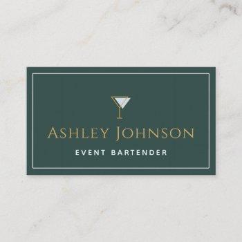event bartender sommelier mixologist green & gold business card