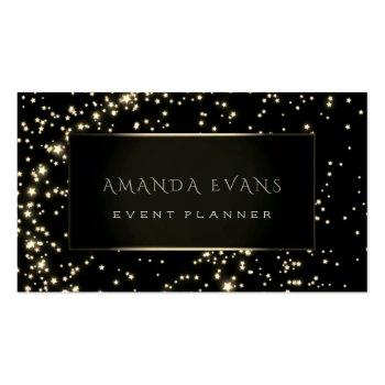 Small Event Planner  Black Frame Stars Gold Sparkl Sepia Business Card Front View