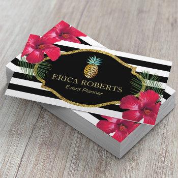 event planner hawaiian pineapple modern stripes business card