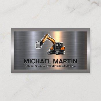 excavator logo | metal   business card