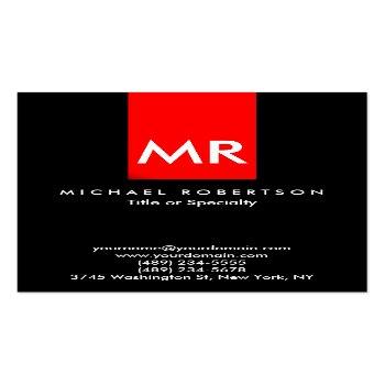Small Exclusive Monogram Black Red Stripe Elegant Business Card Front View