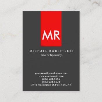 Small Exclusive Monogram Grey Red Stripe Clean Business Card Front View