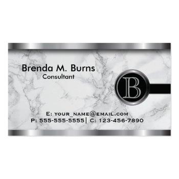 Small Executive Gray Marble Monogram Business Card Front View