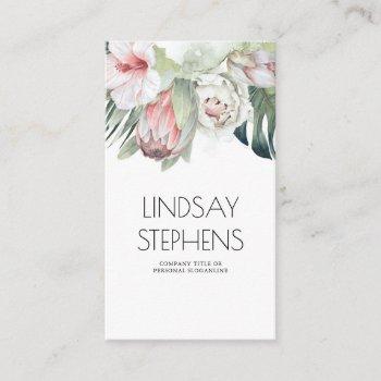 exotic tropical jungle flower and palm leaves business card