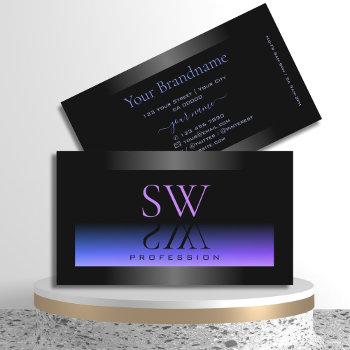 eye catching black blue and pink gradient monogram business card