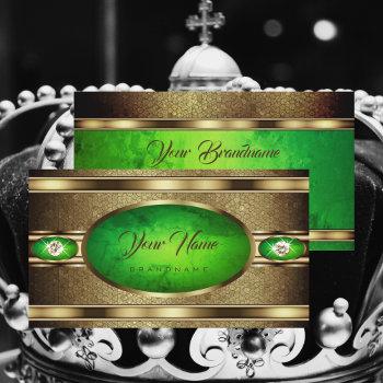eye catching gold and green colors faux diamonds business card