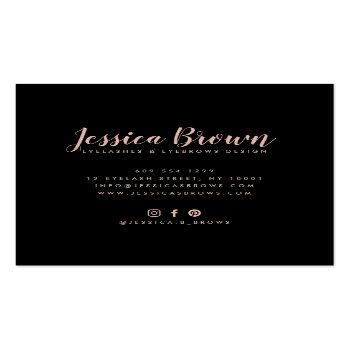 Small Eyebrow Lashes Luxury Rose Gold Glitter Name Glam Square Business Card Back View