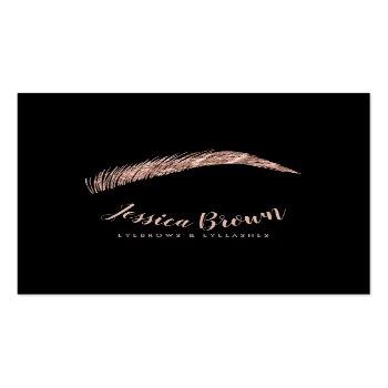 Small Eyebrow Lashes Luxury Rose Gold Glitter Name Glam Square Business Card Front View