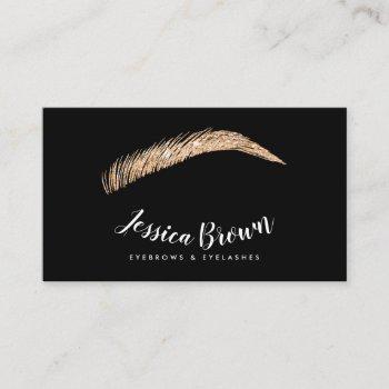 eyebrow lashes rose gold glitter name glam black business card