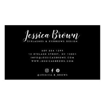 Small Eyebrow Lashes Rose Gold Glitter Name Glam Black Business Card Back View