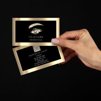 eyelash brow makeup logo qr code black gold frame business card