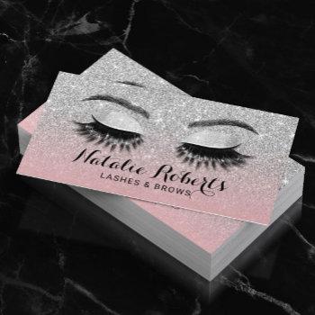 eyelash eeybrow lashes salon pink & silver glitter business card