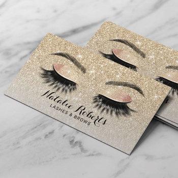 eyelash extensions chic gold glitter beauty salon business card