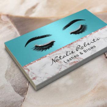 eyelash makeup artist turquoise rose gold marble business card