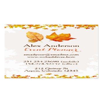 Small Fall Leaves Wedding Business Cards Back View