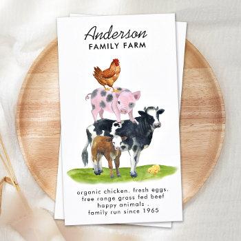 farm animals cow pig chicken watercolor  business card