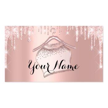 Small Fashion Boutique Cloth Hanger Rose Pink Glitter Business Card Front View