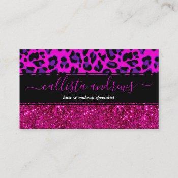 fashion modern pink purple glitter leopard.        business card