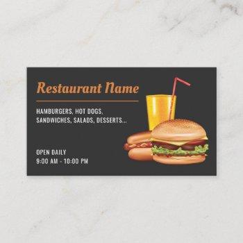 fast food restaurant hamburger hot dog diner business card