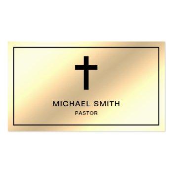 Small Faux Cream Gold Foil Jesus Christ Cross Pastor Business Card Front View