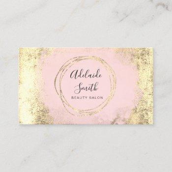 faux foil circle pink watercolor on faux gold business card