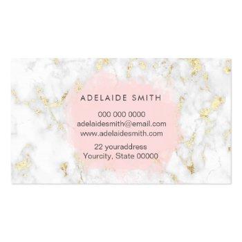 Small Faux Foil Circle Pink Watercolor On Marble Business Card Back View