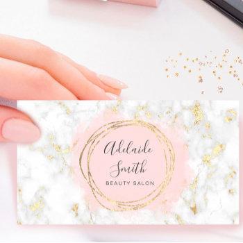 faux foil circle pink watercolor on marble business card