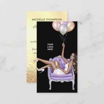 faux glitter balloon party planner business card