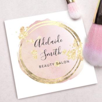 faux glitter effect on pink watercolor circle square business card