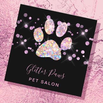 faux glitter paw print square business card