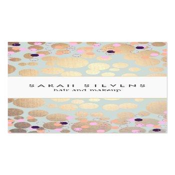 Small Faux Gold Foil Circles And Confetti Pattern Business Card Front View