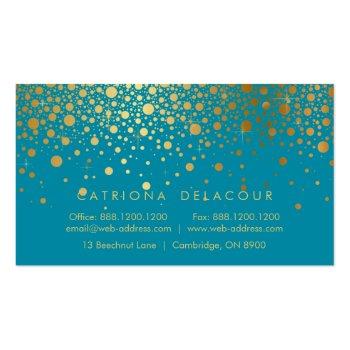 Small Faux Gold Foil Confetti Business Card | Teal Ii Back View
