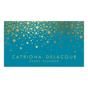 Small Faux Gold Foil Confetti Business Card | Teal Ii Front View