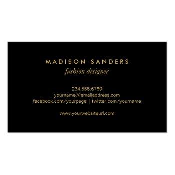 Small Faux Gold Foil Hello Typography Classic Black Business Card Back View