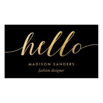 Small Faux Gold Foil Hello Typography Classic Black Business Card Front View